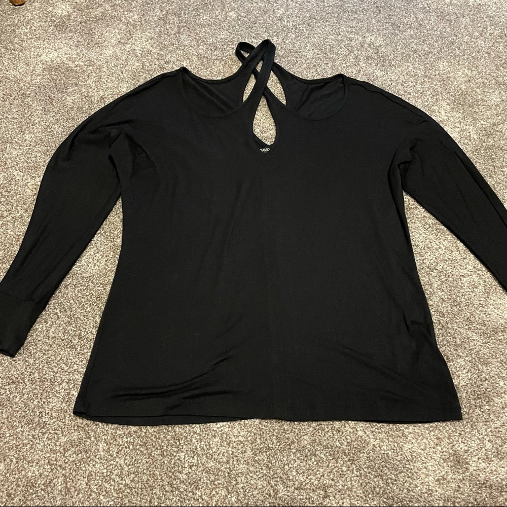 David Lerner Black Cold Shoulder Top EUC Women size Med